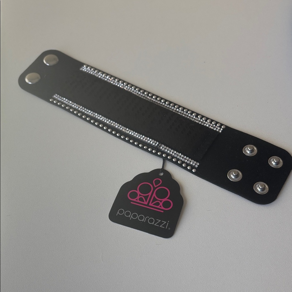 Paparazzi Black Wide Snap Bracelet with Crystal Rows NWT